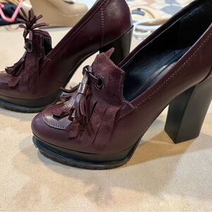 Eliana Bucci Stacked Heel Maroon Tassels heel
